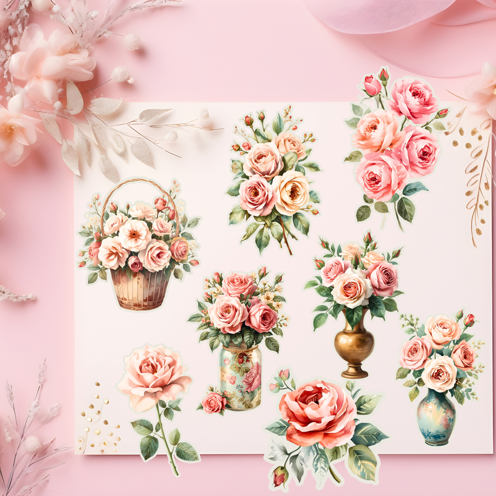 Vintage Rose Ephemera: Watercolor Floral Fussy Cuts for Junk Journals (Digital Download)