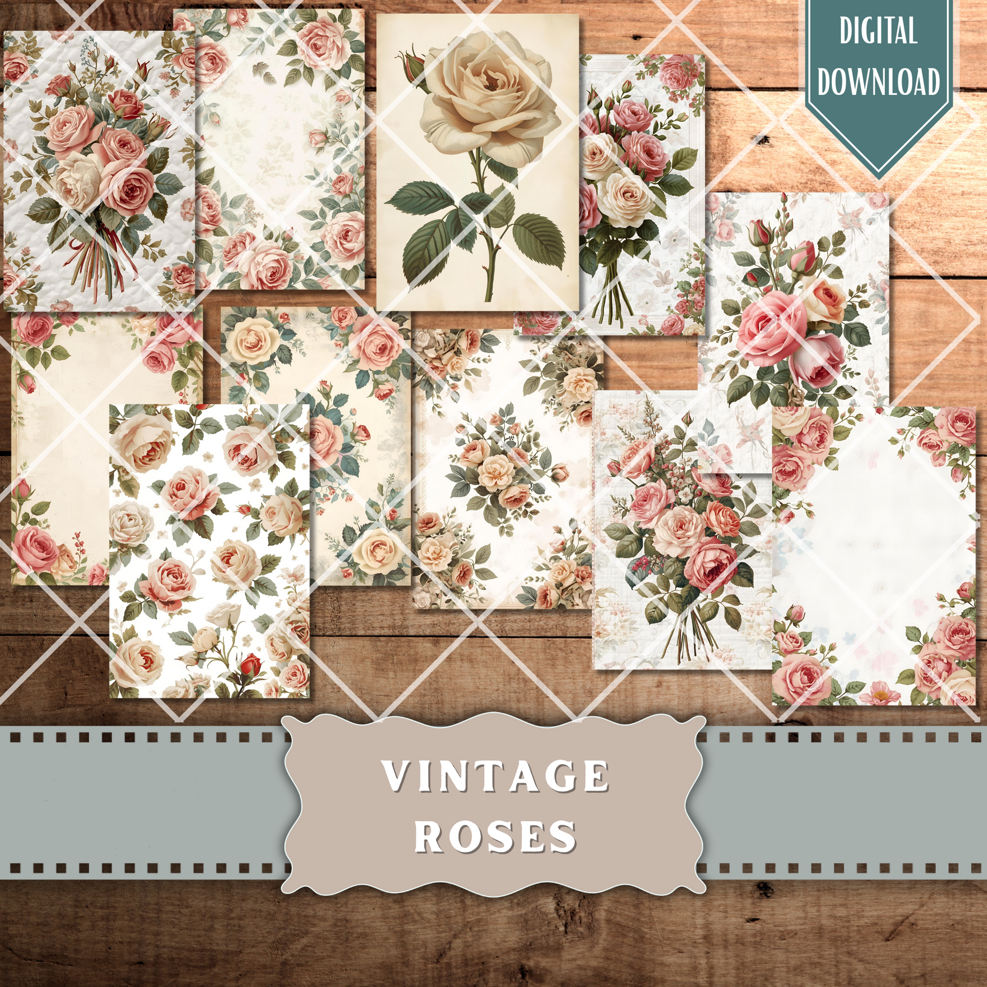Vintage Rose Ephemera: Watercolor Floral Fussy Cuts for Junk Journals (Digital Download)