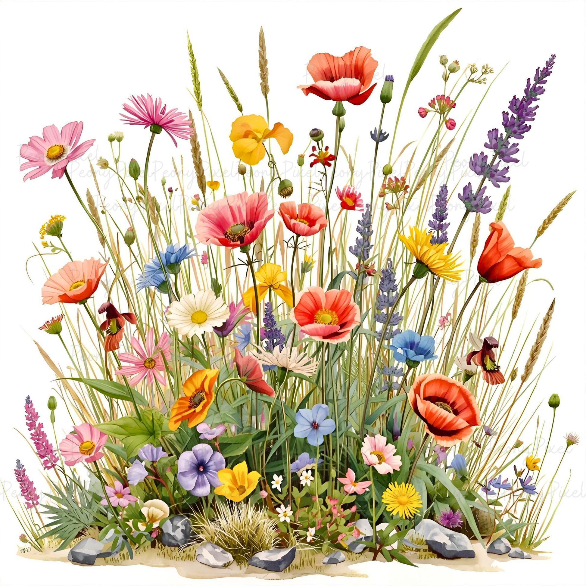 Watercolor Wildflower Clipart: Cottagecore Floral Bouquet (Digital Download)