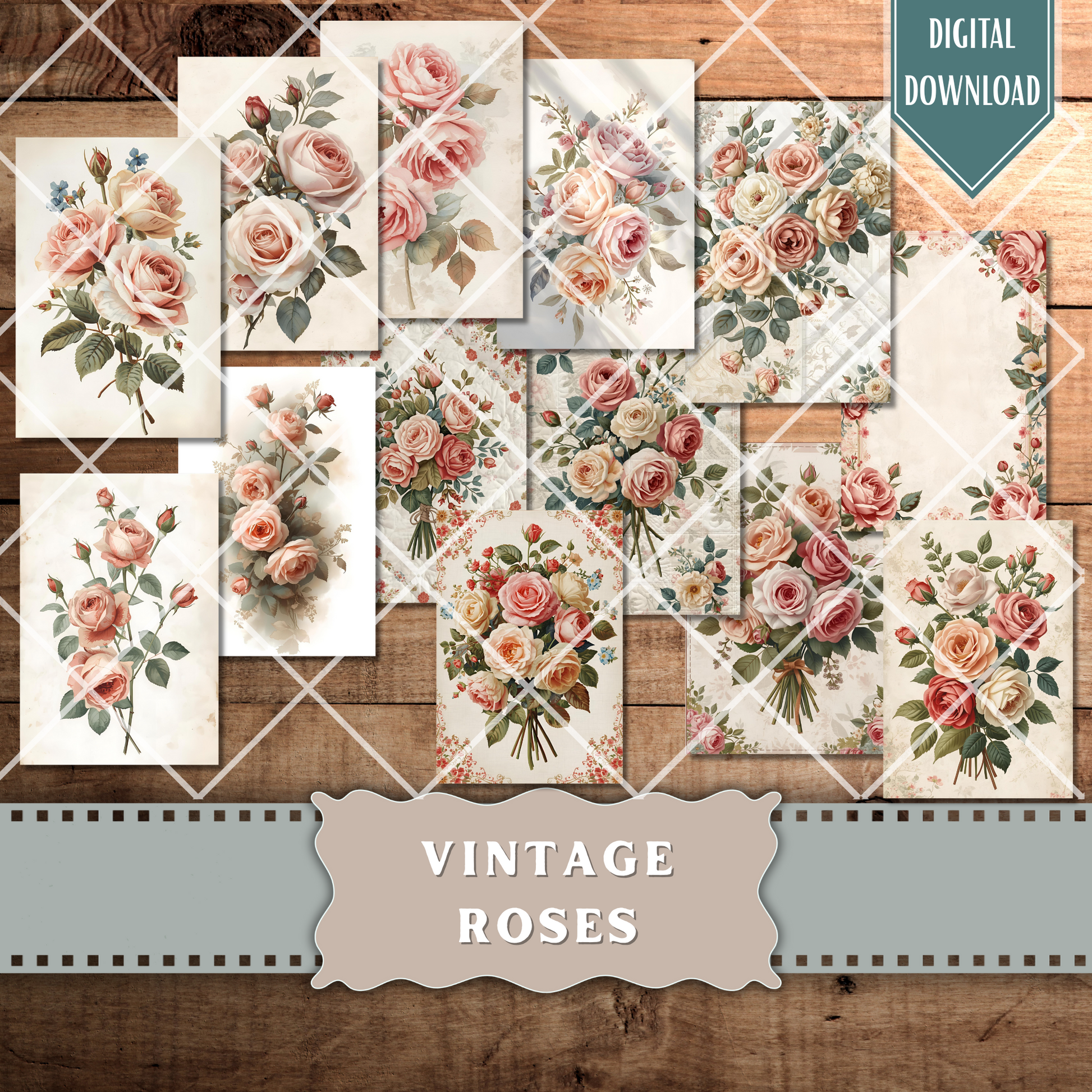 Vintage Rose Ephemera: Watercolor Floral Fussy Cuts for Junk Journals (Digital Download)