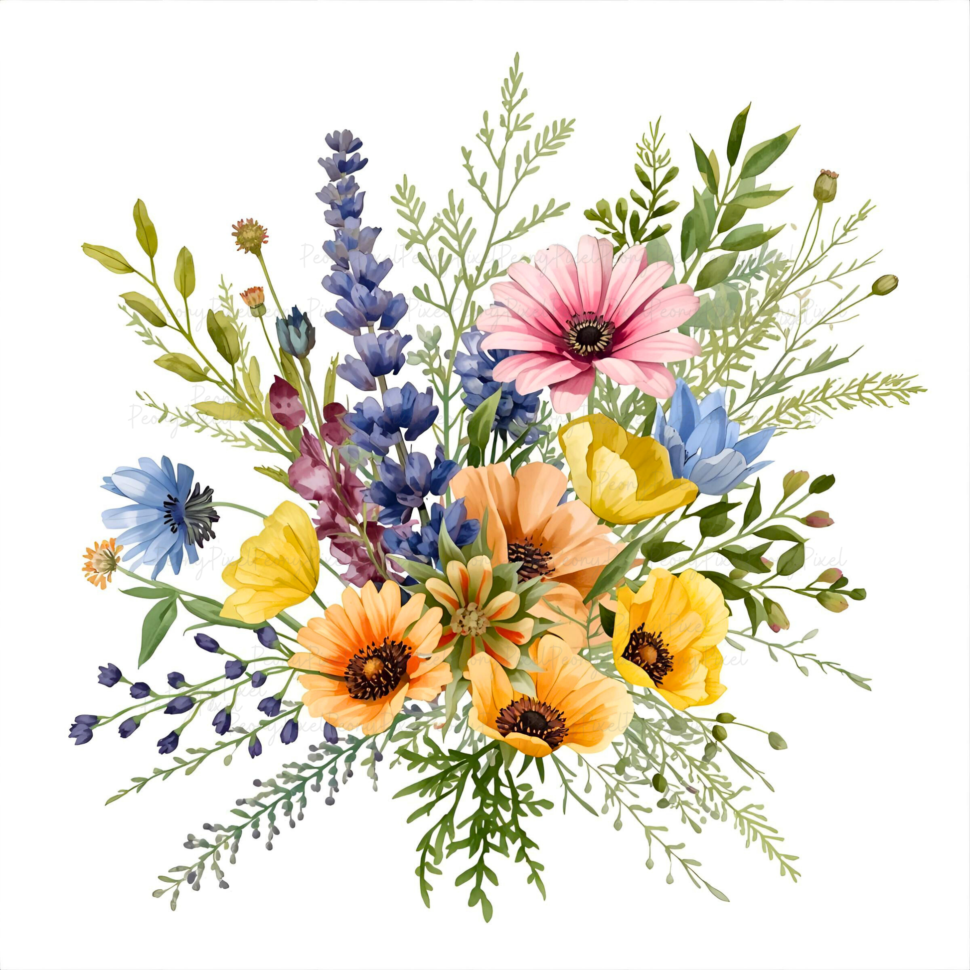 Watercolor Wildflower Clipart: Cottagecore Floral Bouquet (Digital Download)
