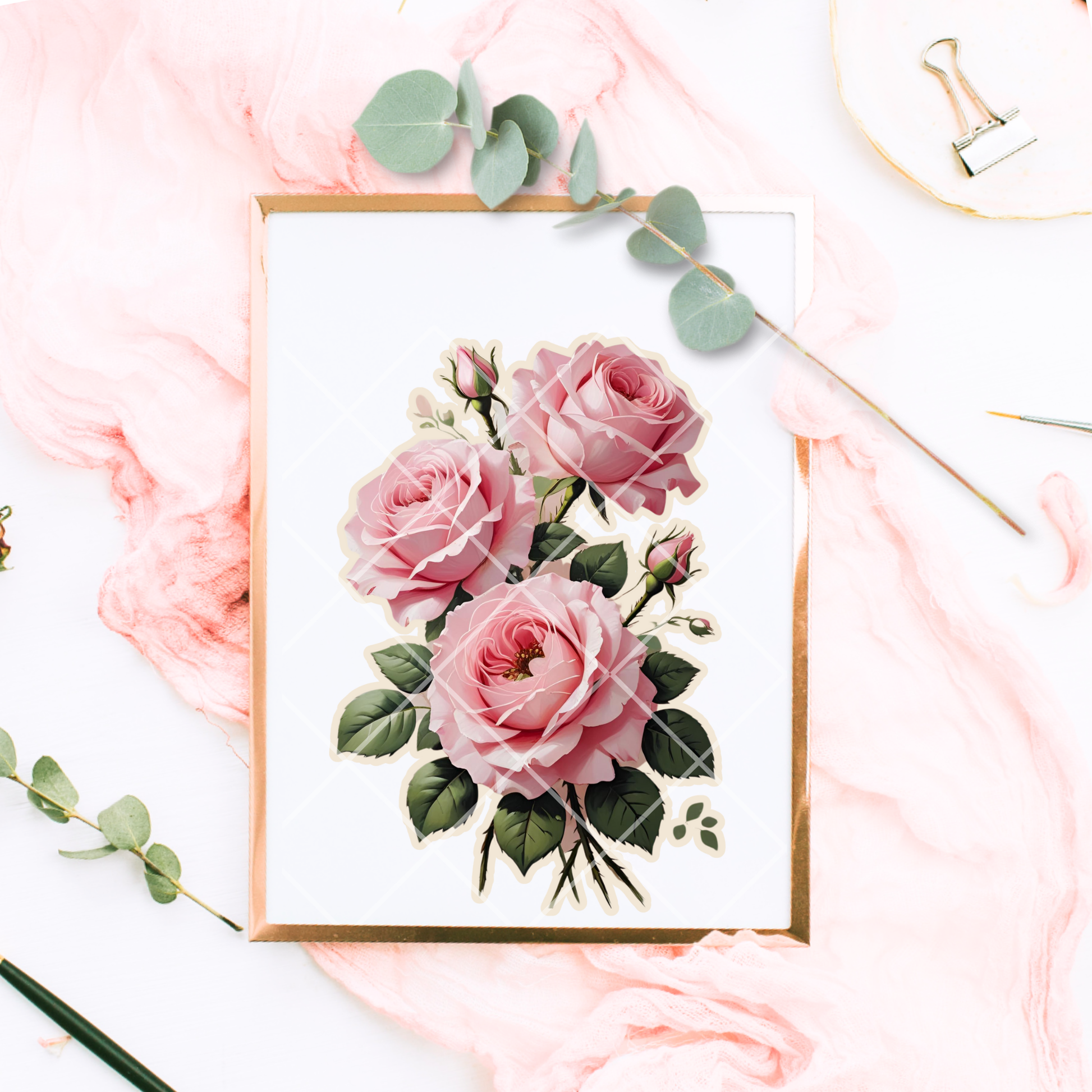 Digital download of watercolor flower fussy cuts – pink floral ephemera set for vintage scrapbooks, planners, and DIY projects
