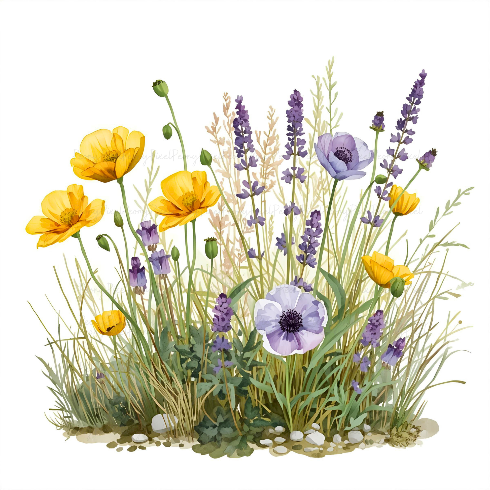 Watercolor Wildflower Clipart: Cottagecore Floral Bouquet (Digital Download)