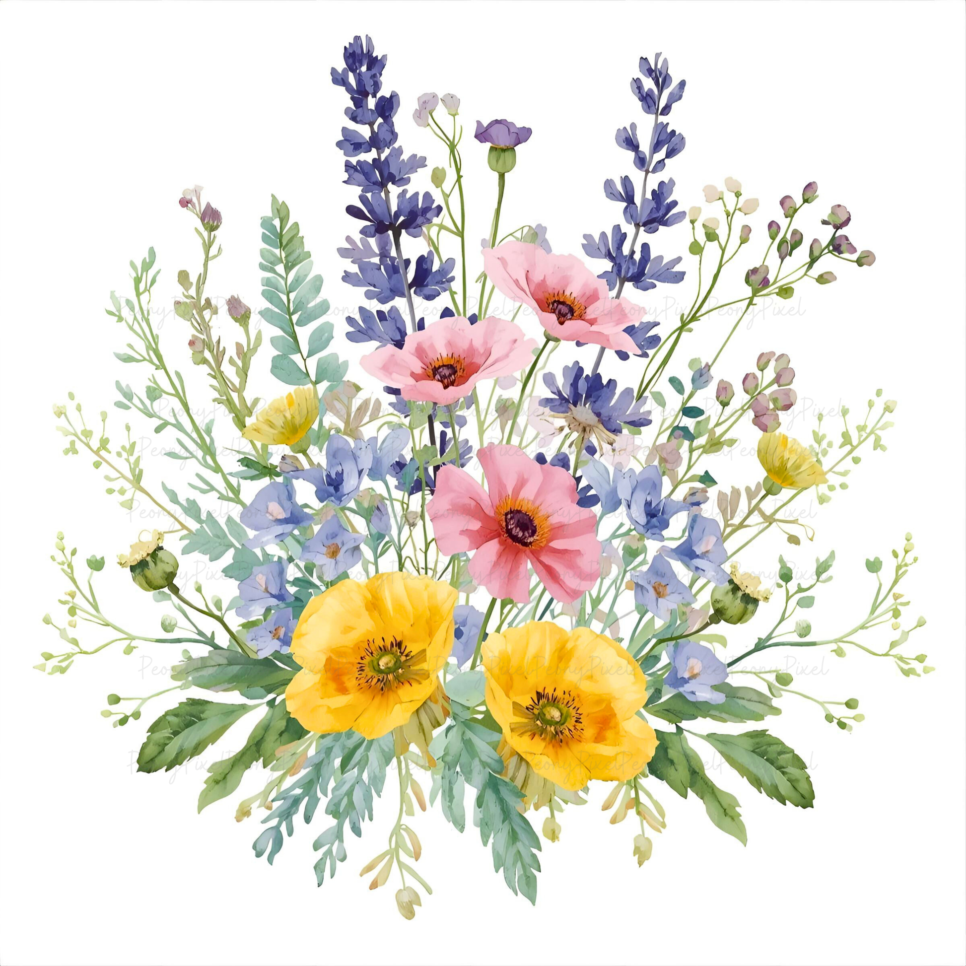 Watercolor Wildflower Clipart: Cottagecore Floral Bouquet (Digital Download)