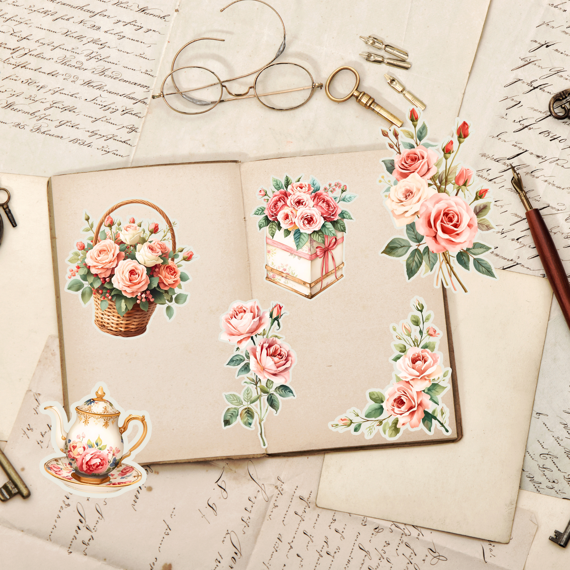 Vintage Rose Ephemera: Watercolor Floral Fussy Cuts for Junk Journals (Digital Download)