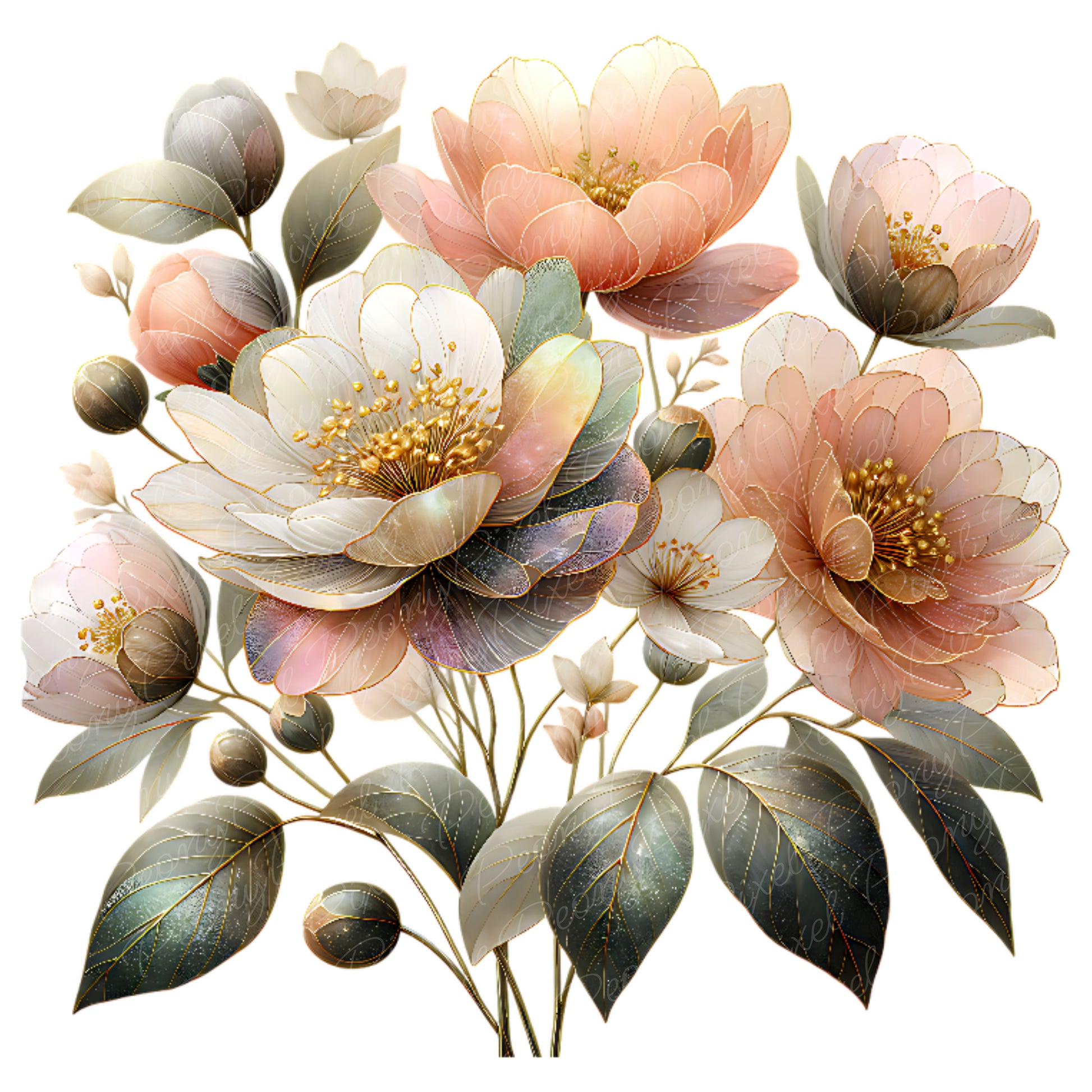 Watercolor Pink Flower Clipart Bundle: Blush Floral PNG (Digital Download)