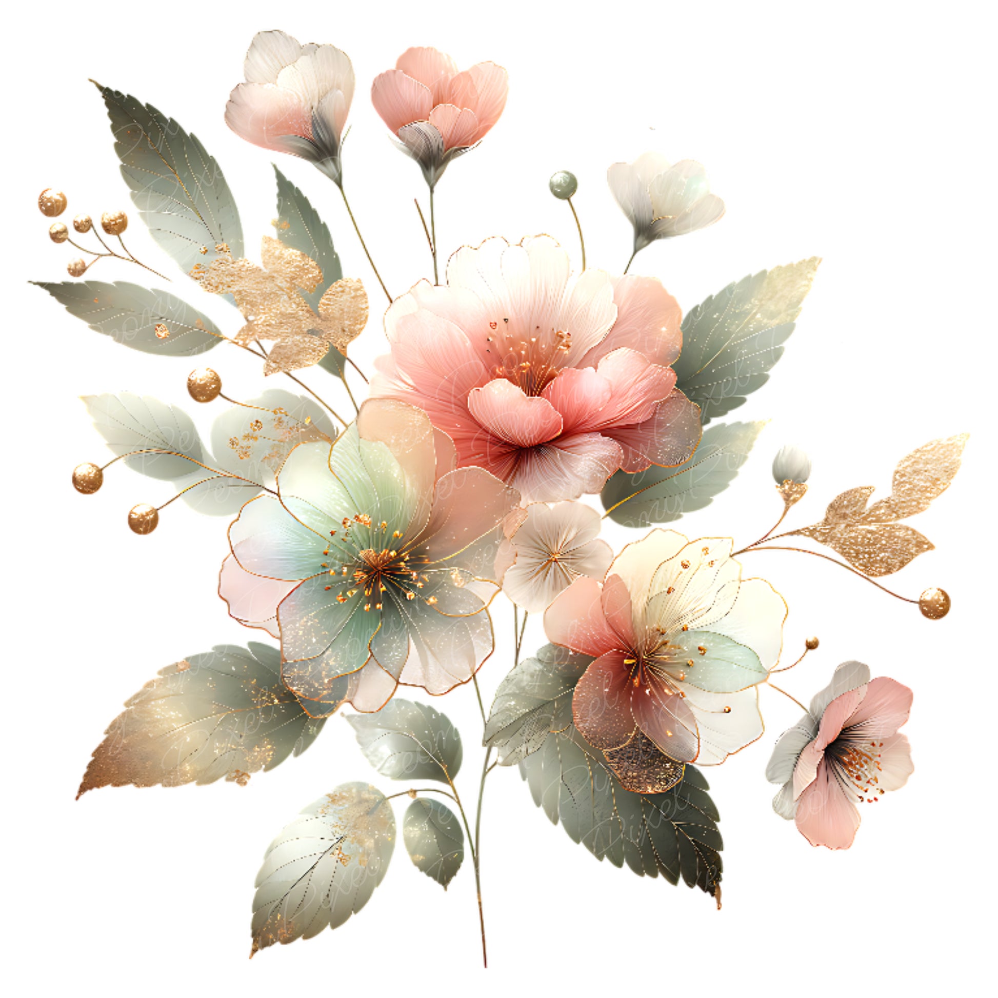 Watercolor Pink Flower Clipart Bundle: Blush Floral PNG (Digital Download)