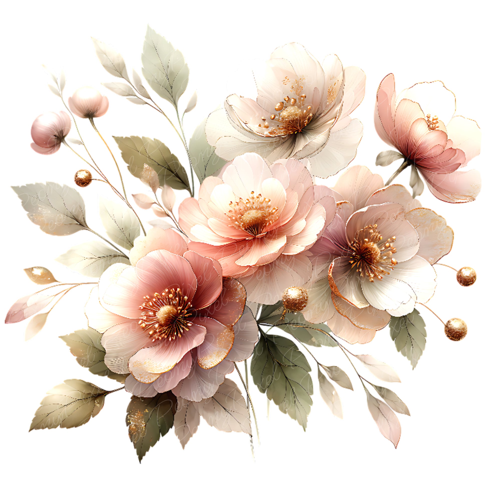 Watercolor Pink Flower Clipart Bundle: Blush Floral PNG (Digital Download)