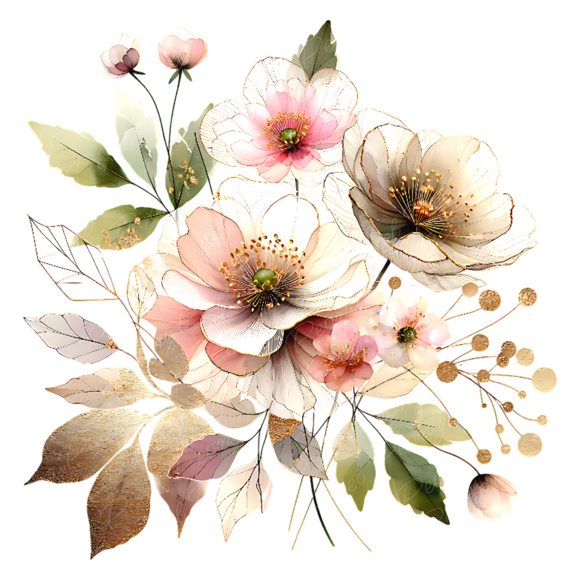 Watercolor Pink Flower Clipart Bundle: Blush Floral PNG (Digital Download)