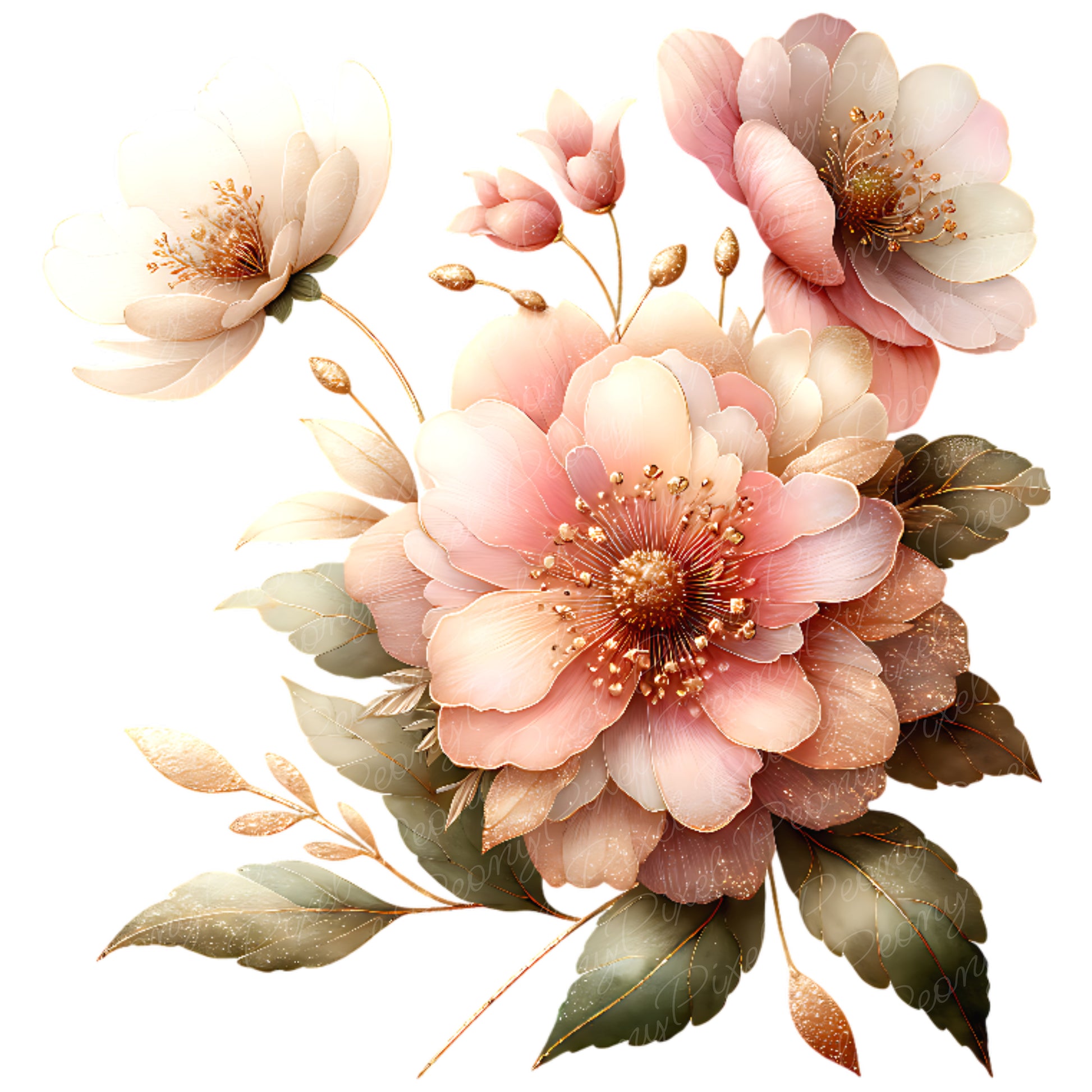 Watercolor Pink Flower Clipart Bundle: Blush Floral PNG (Digital Download)