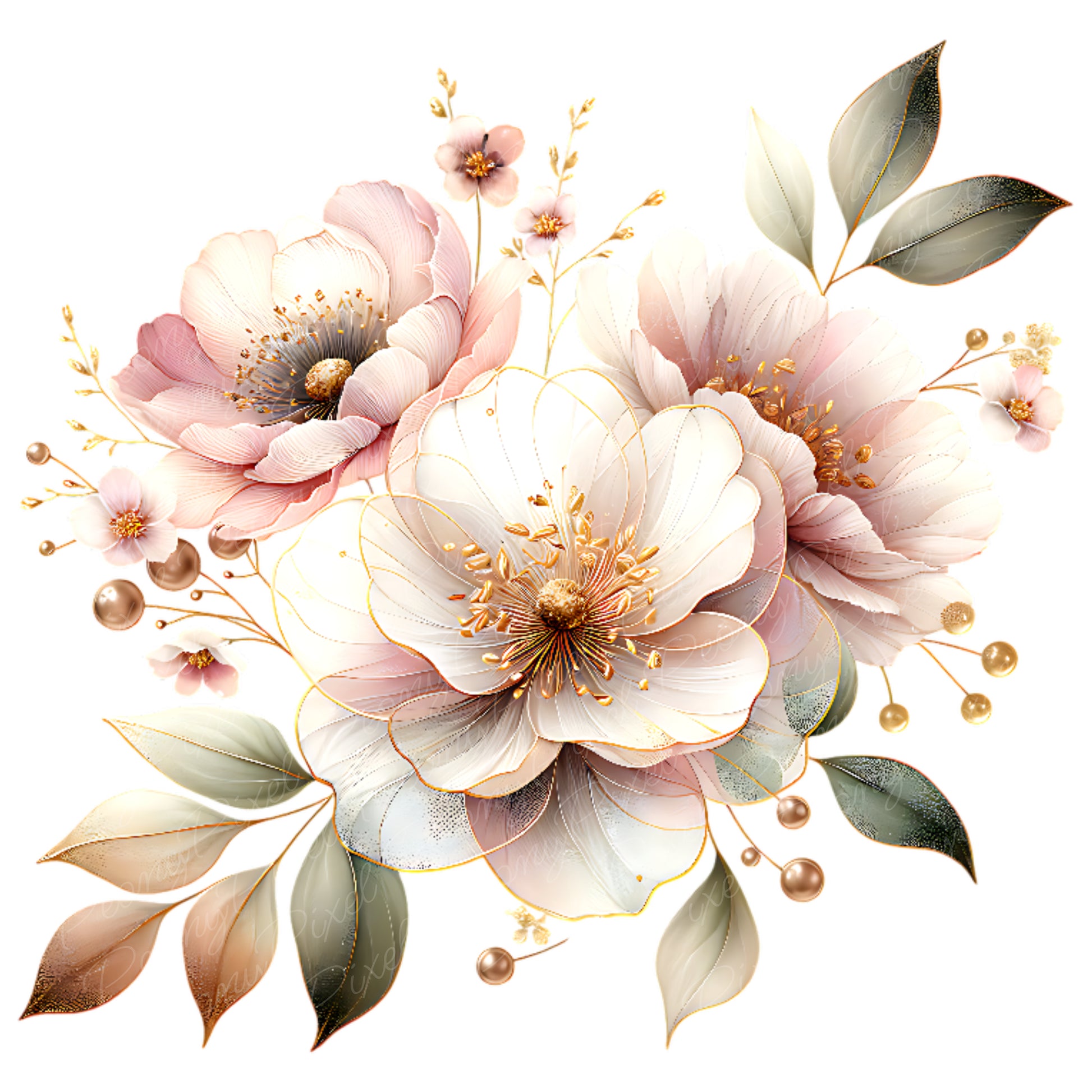 Watercolor Pink Flower Clipart Bundle: Blush Floral PNG (Digital Download)