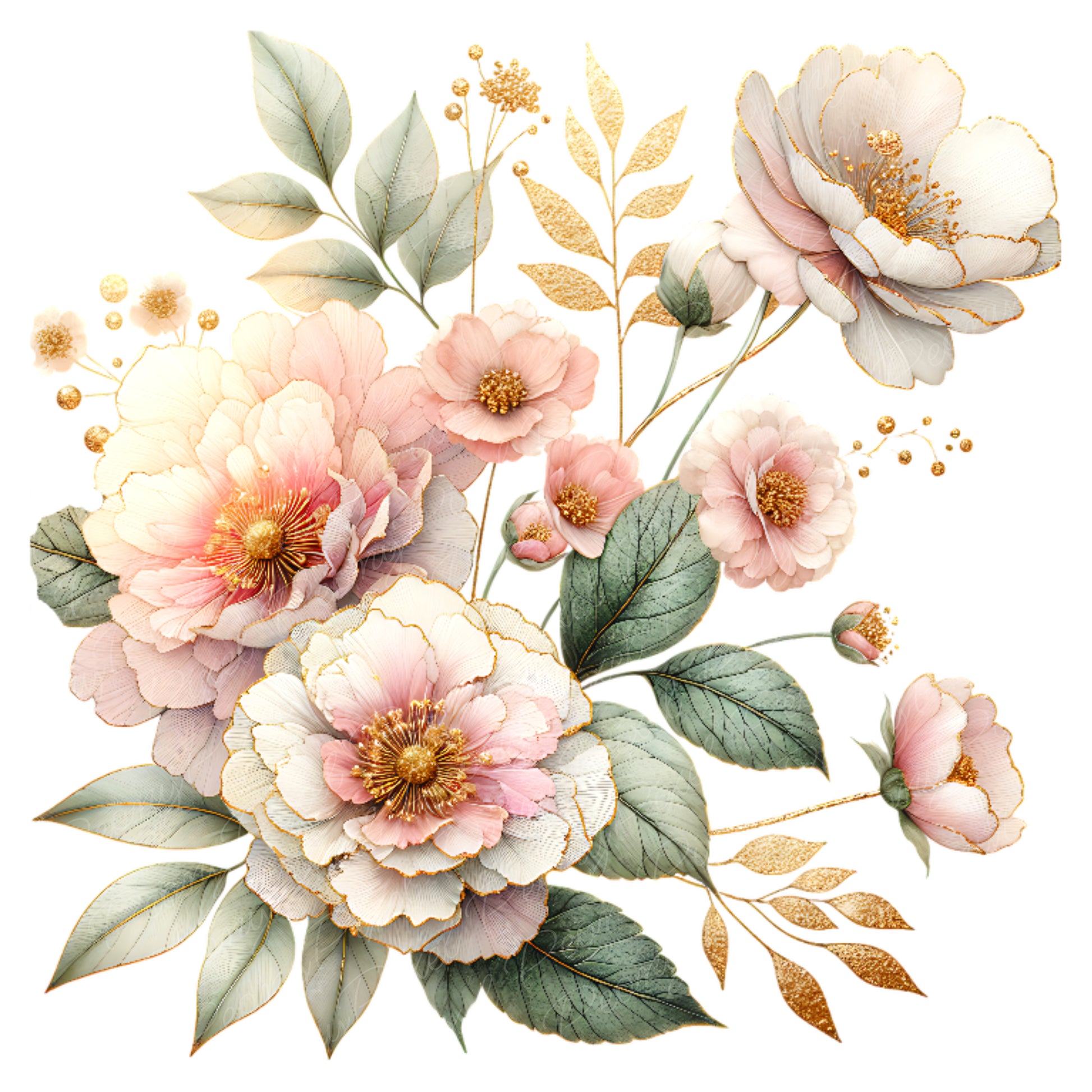 Watercolor Pink Flower Clipart Bundle: Blush Floral PNG (Digital Download)