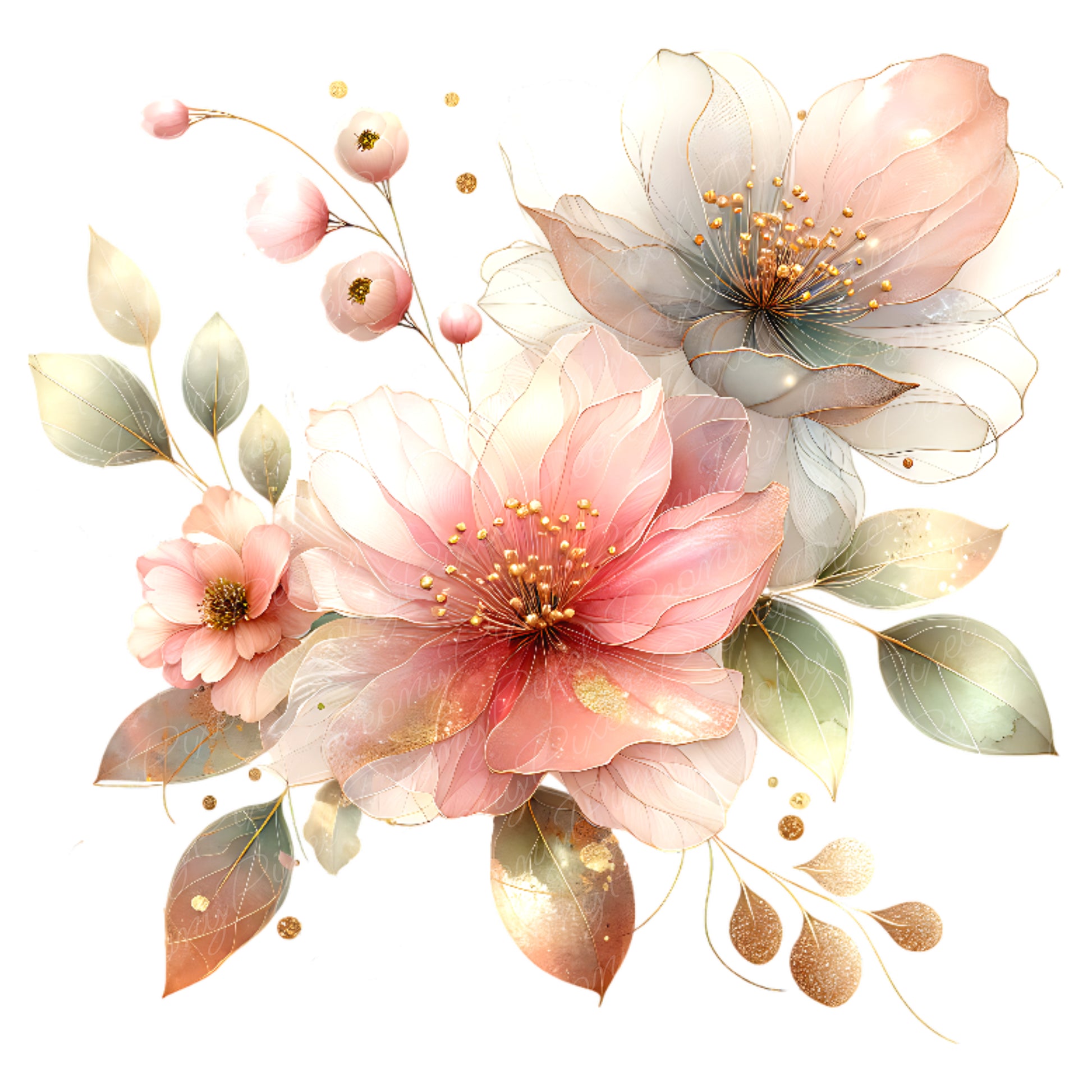 Watercolor Pink Flower Clipart Bundle: Blush Floral PNG (Digital Download)