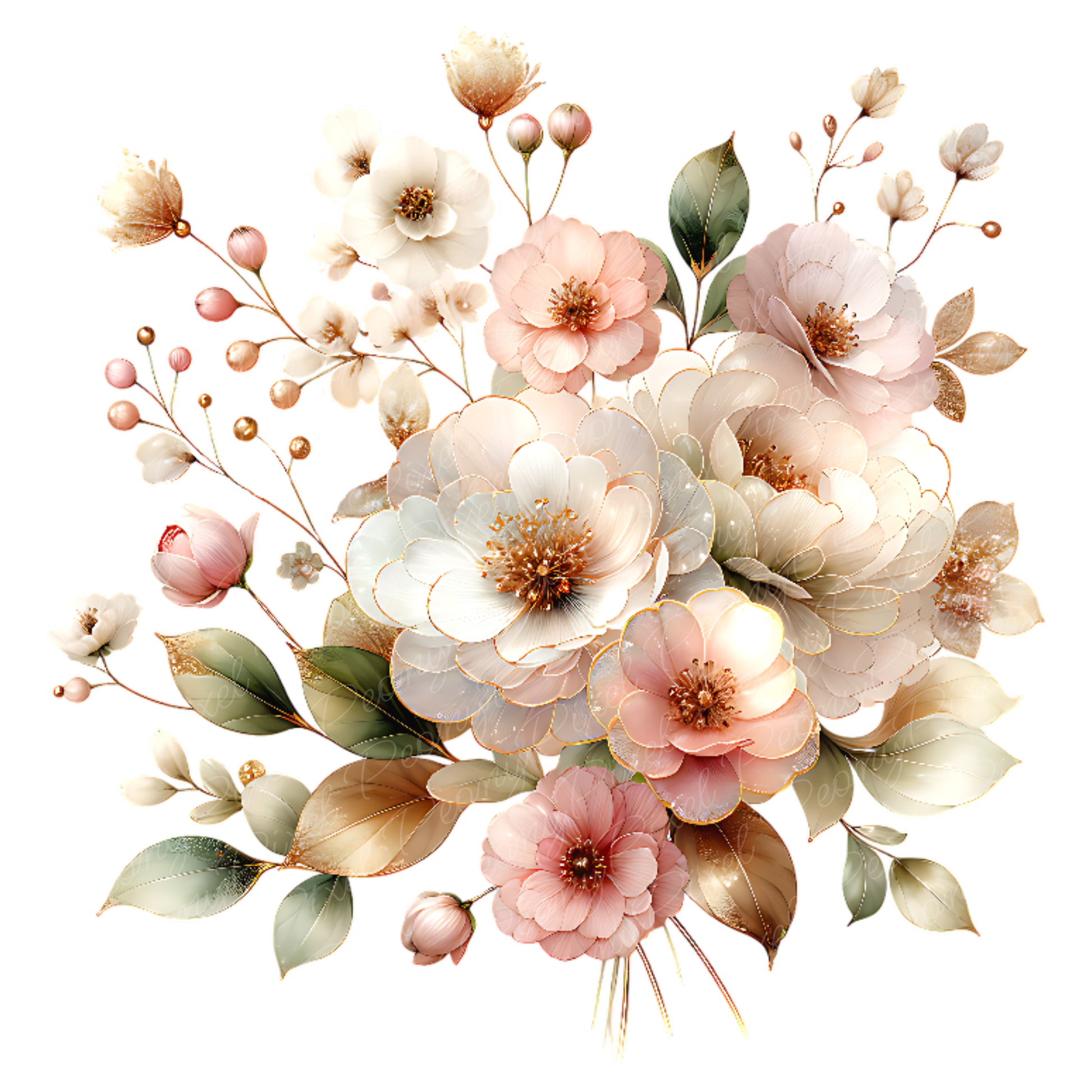 Watercolor Pink Flower Clipart Bundle: Blush Floral PNG (Digital Download)