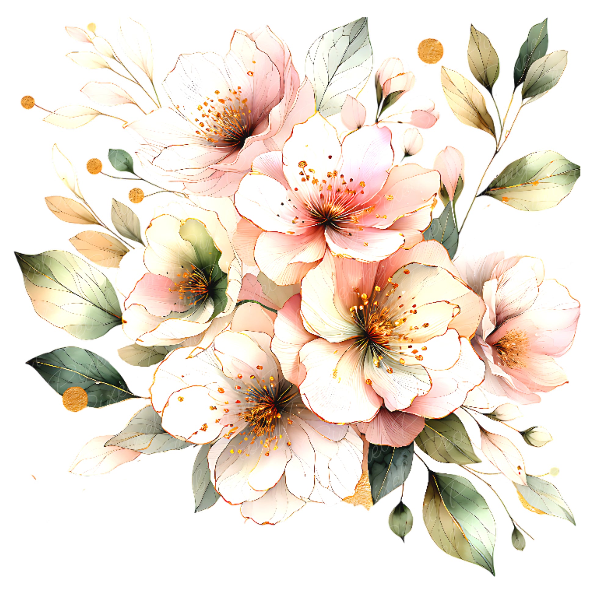 Watercolor Pink Flower Clipart Bundle: Blush Floral PNG (Digital Download)