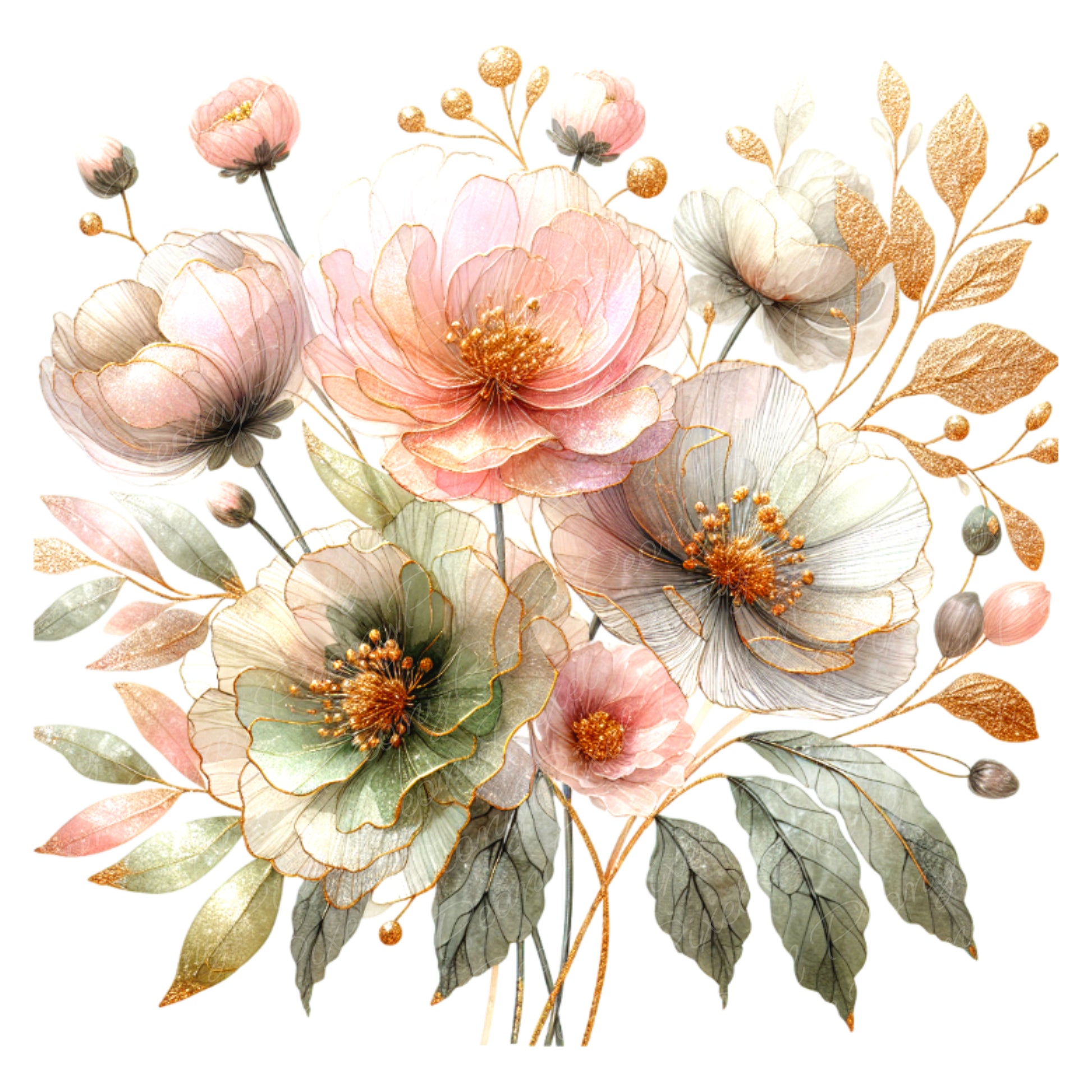 Watercolor Pink Flower Clipart Bundle: Blush Floral PNG (Digital Download)