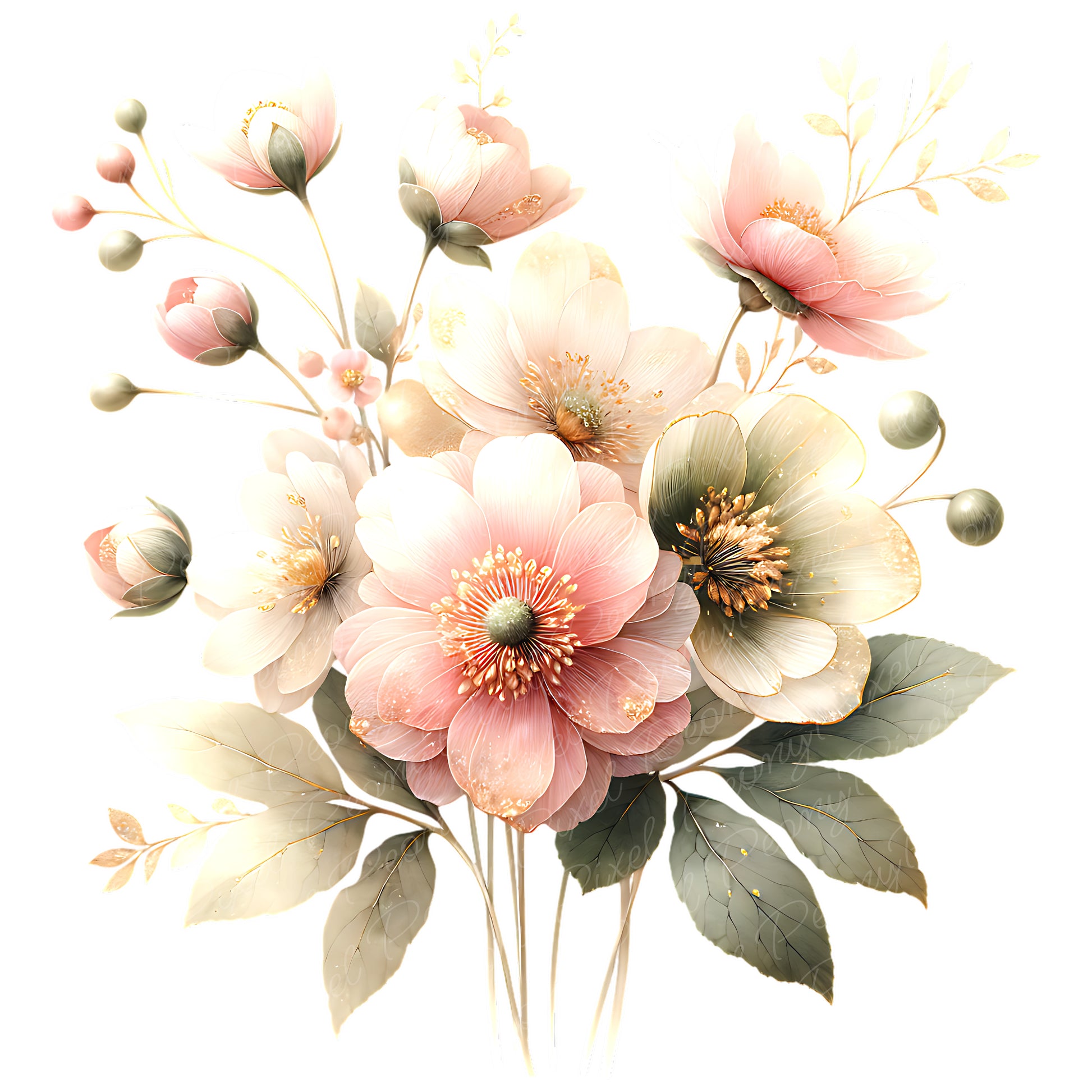 Watercolor Pink Flower Clipart Bundle: Blush Floral PNG (Digital Download)