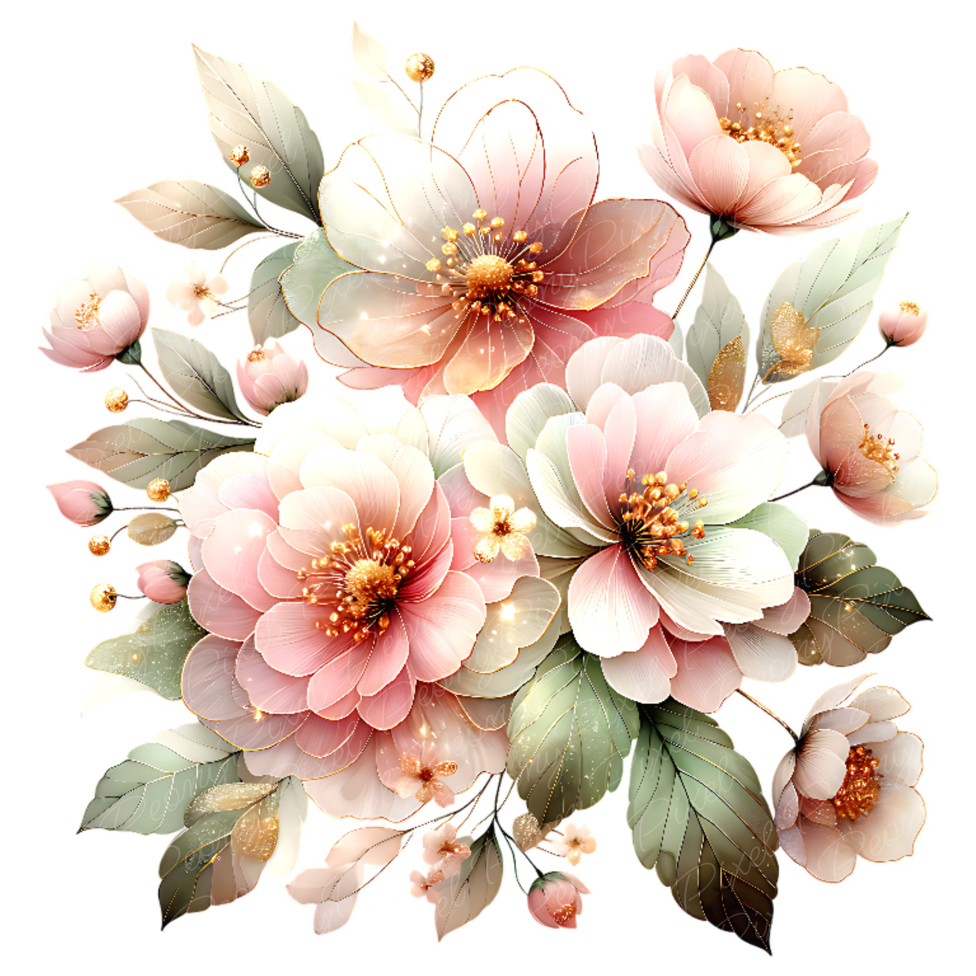 Watercolor Pink Flower Clipart Bundle: Blush Floral PNG (Digital Download)