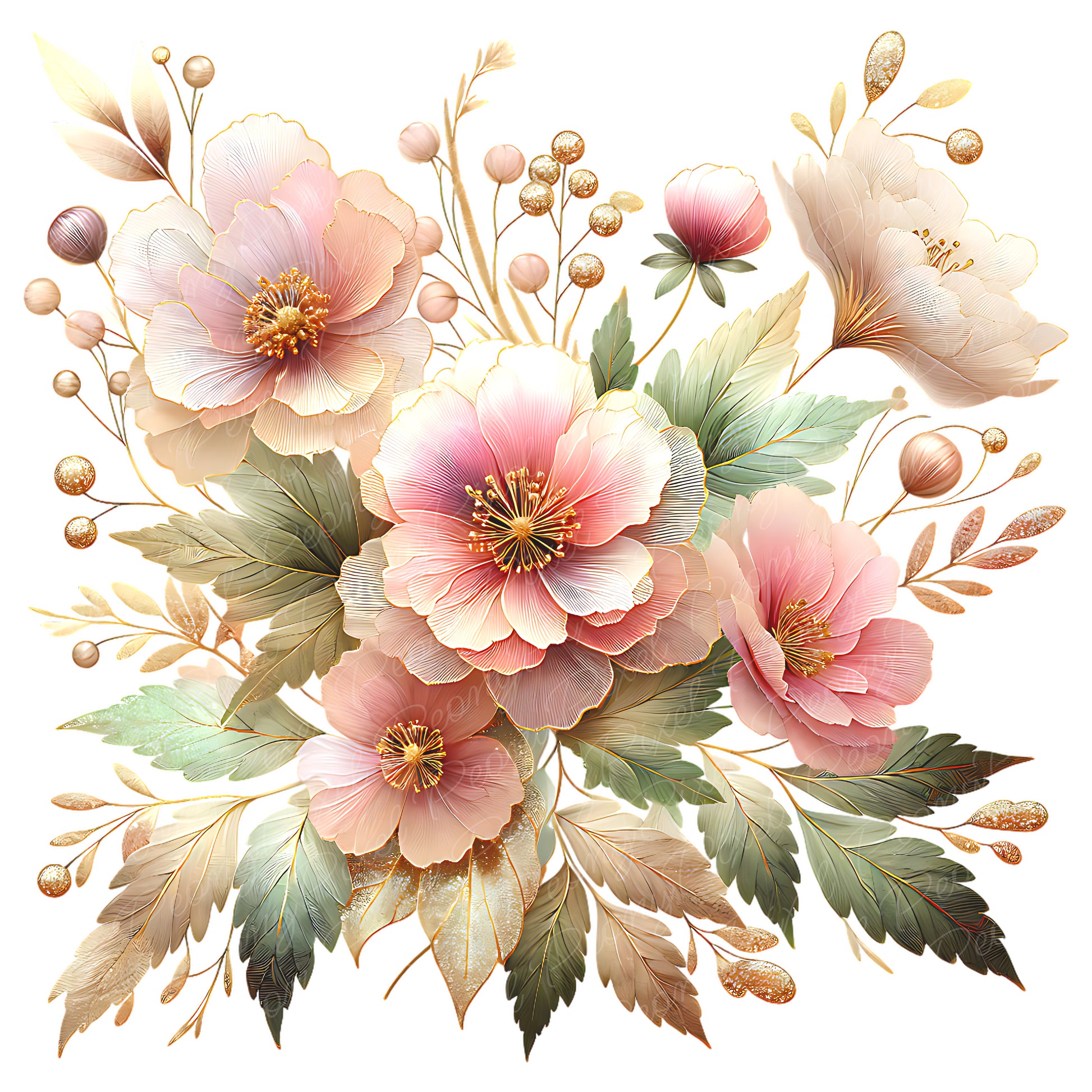 Watercolor Pink Flower Clipart Bundle: Blush Floral PNG (Digital Download)