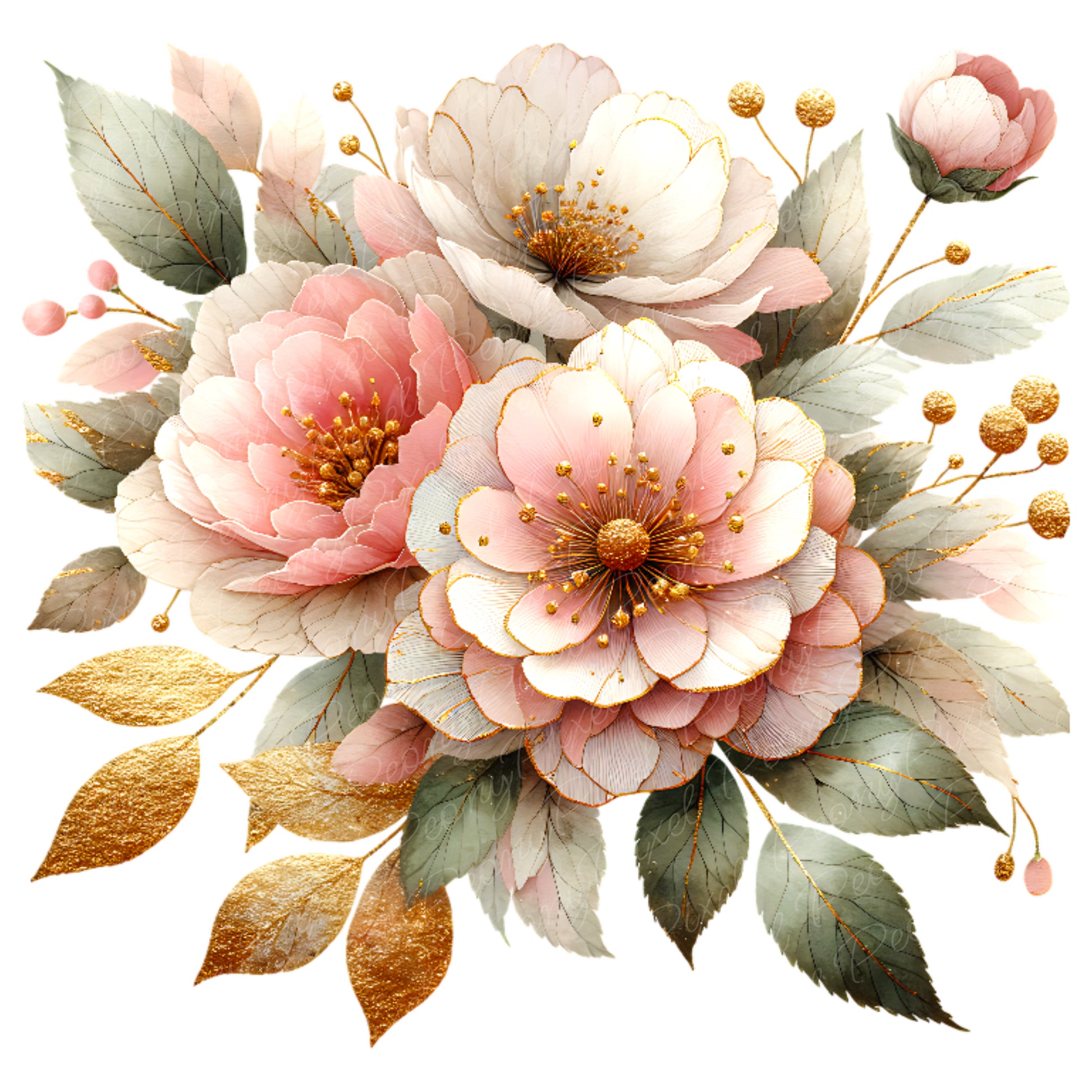 Watercolor Pink Flower Clipart Bundle: Blush Floral PNG (Digital Download)