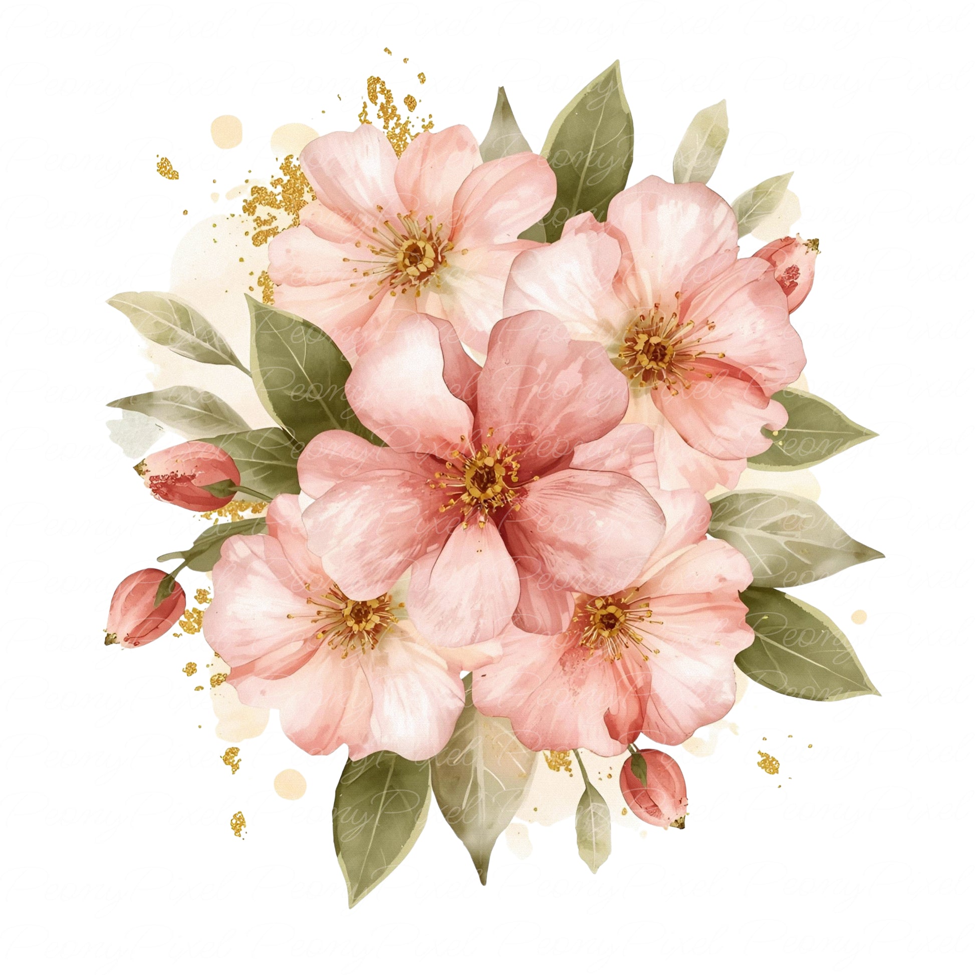 Watercolor peach and pink flowers for digital and print projects
