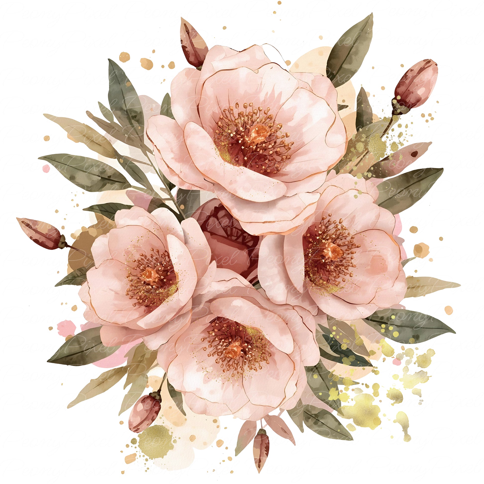 Abstract watercolor floral PNG with blush and peach petals