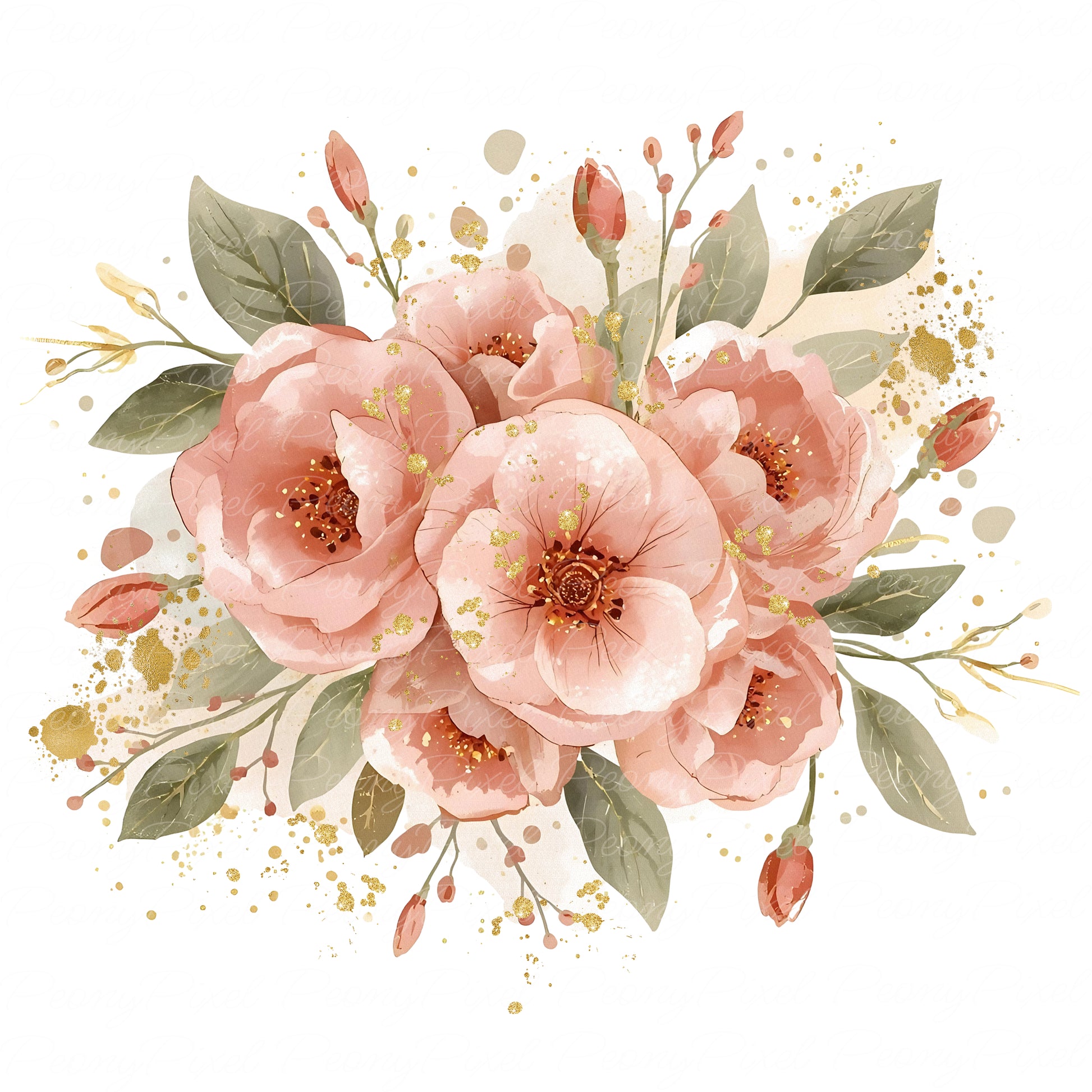 Delicate watercolor pink and peach flowers for boho wedding decor