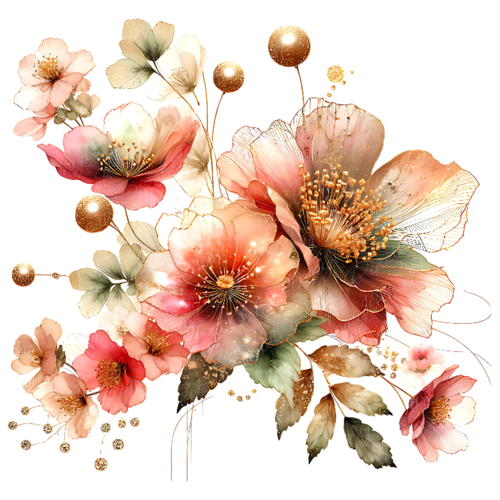 Watercolor Pink Flower Clipart Bundle: Blush Floral PNG (Digital Download)