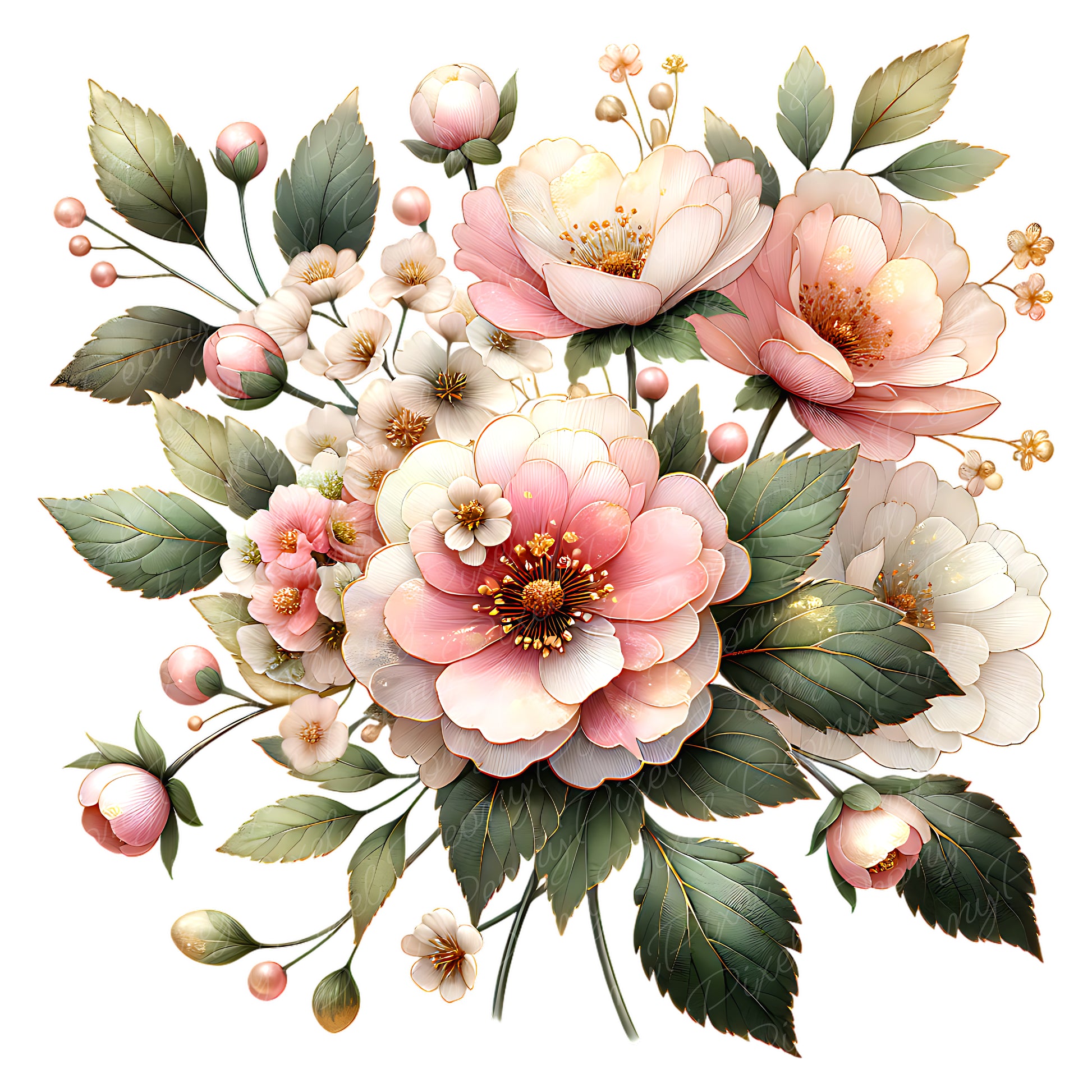 Watercolor Pink Flower Clipart Bundle: Blush Floral PNG (Digital Download)