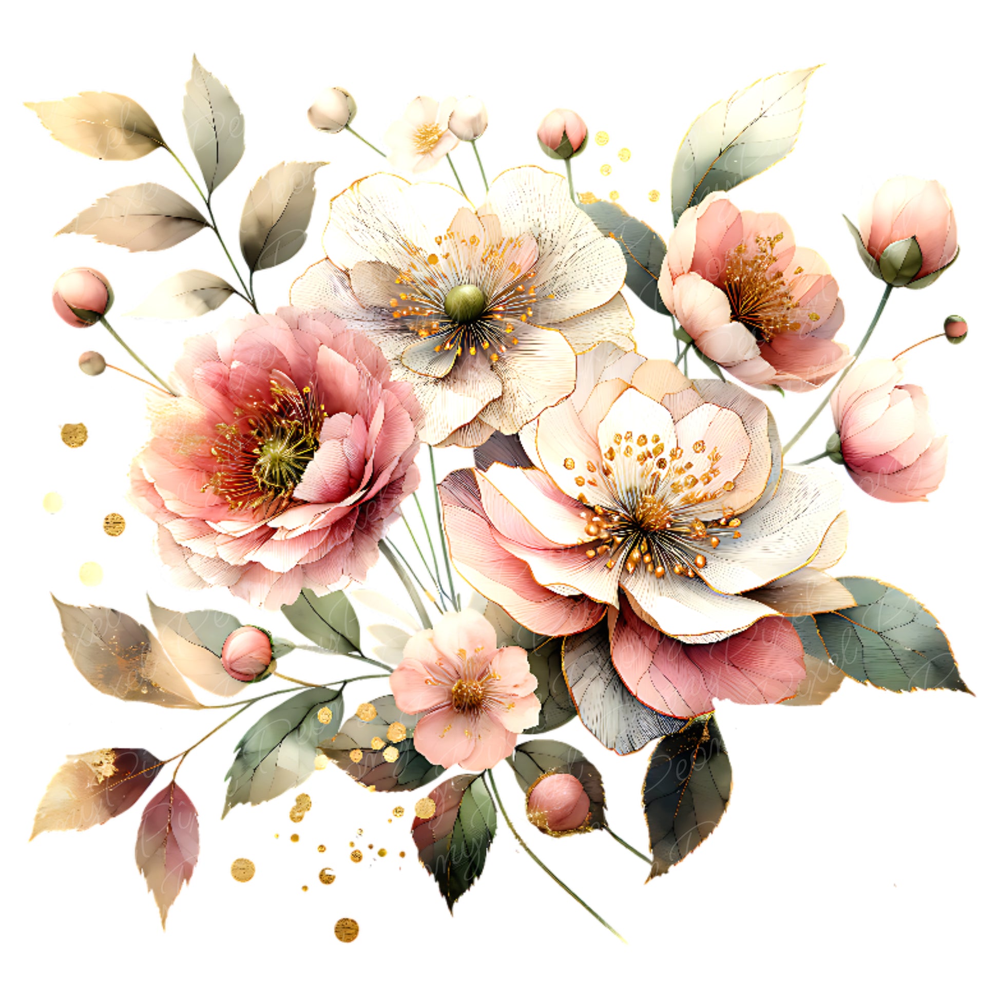 Watercolor Pink Flower Clipart Bundle: Blush Floral PNG (Digital Download)