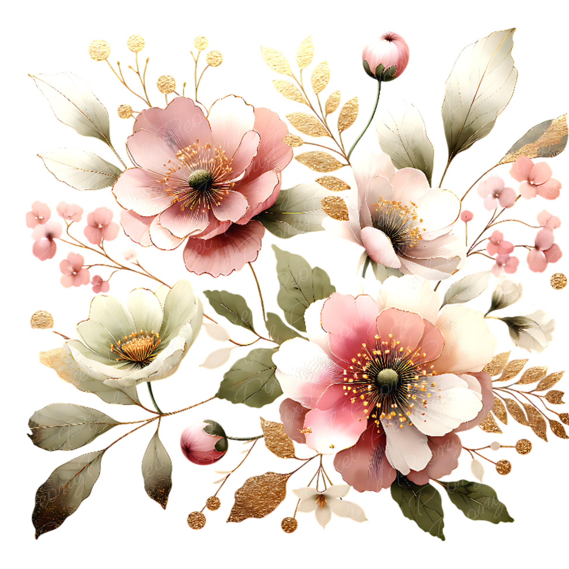 Watercolor Pink Flower Clipart Bundle: Blush Floral PNG (Digital Download)